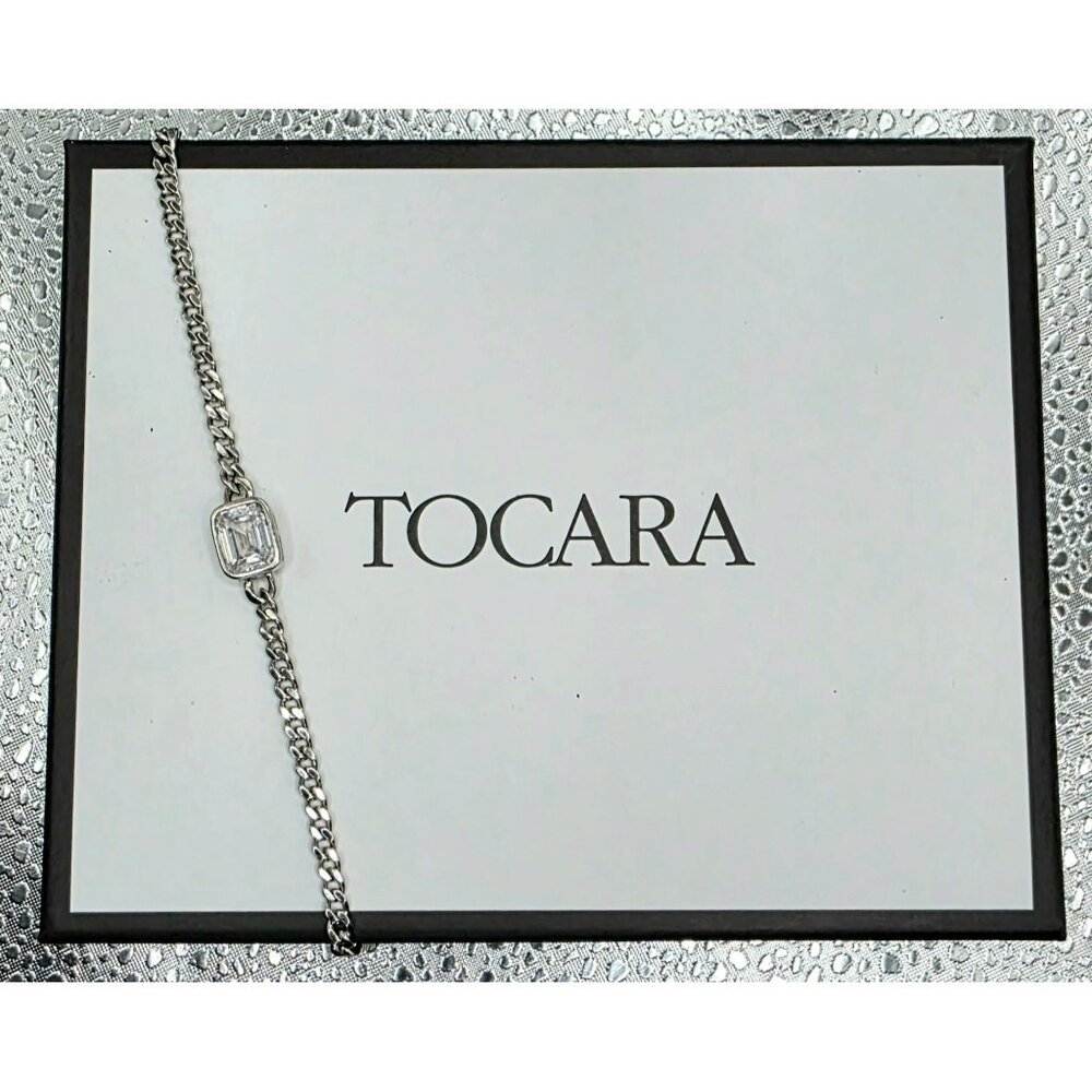 New Tocara Sterling Silver Bracelet DiAmi Crystal Oblong Centerpiece Curb Chain